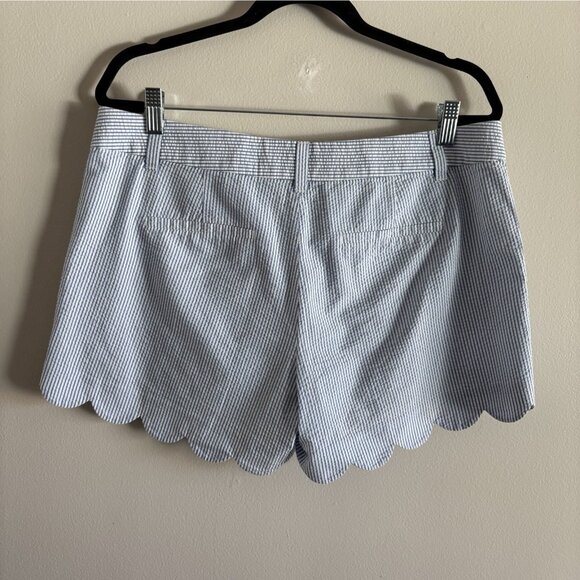 J.Crew Factory Women 12 Blue White Striped Preppy Seersucker Scalloped Shorts - Picture 6 of 9